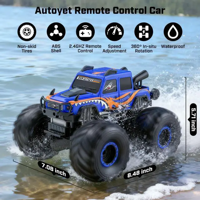 Alt view image 5 of 7 - Remote Control Car Toys for Kids 6+, RC Car Waterproof Monster Truck Toys, Amphibious 4X4 Pickup, All Terrain Off-Road Vehicles, 2.4GHz Remote Control, 1/18 Scale RC Truck Boys Gifts/Blue