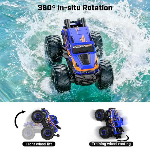 Alt view image 6 of 7 - Remote Control Car Toys for Kids 6+, RC Car Waterproof Monster Truck Toys, Amphibious 4X4 Pickup, All Terrain Off-Road Vehicles, 2.4GHz Remote Control, 1/18 Scale RC Truck Boys Gifts/Blue