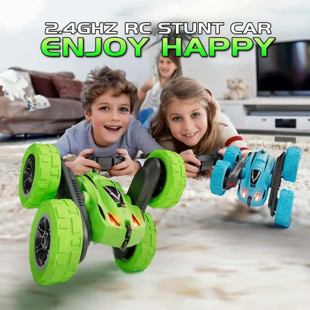 Alt view image 2 of 6 - Remote Control Car, 4WD 2.4GHz Double-Sided RC Stunt Car, 360° Rotating Electric Rechargeable Toy Car with LED Lights, Gift for Boys Girls Ages 6+(Blue)