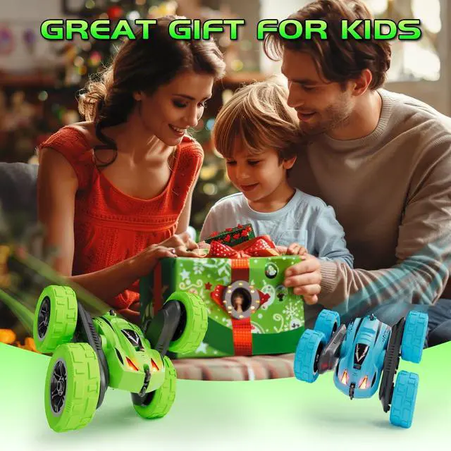 Alt view image 5 of 6 - Remote Control Car, 4WD 2.4GHz Double-Sided RC Stunt Car, 360° Rotating Electric Rechargeable Toy Car with LED Lights, Gift for Boys Girls Ages 6+(Blue)