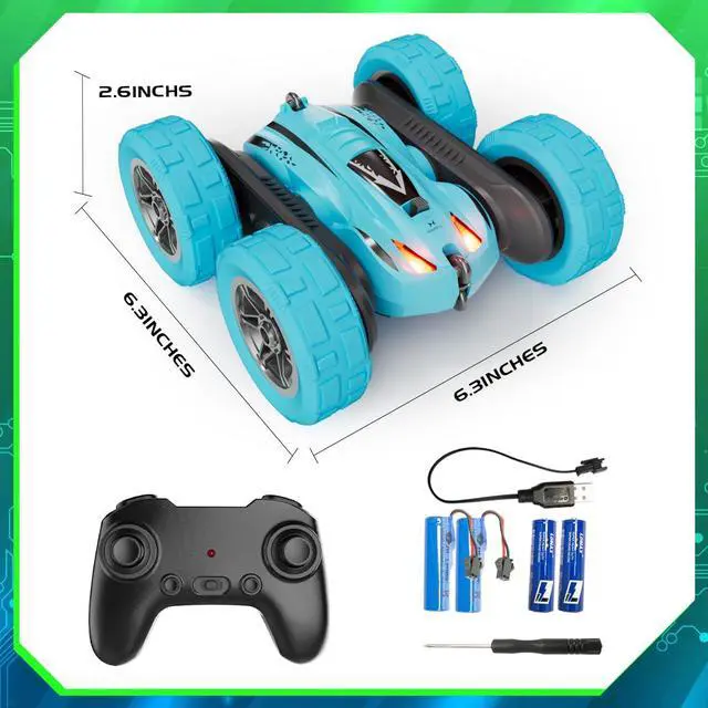 Alt view image 6 of 6 - Remote Control Car, 4WD 2.4GHz Double-Sided RC Stunt Car, 360° Rotating Electric Rechargeable Toy Car with LED Lights, Gift for Boys Girls Ages 6+(Blue)
