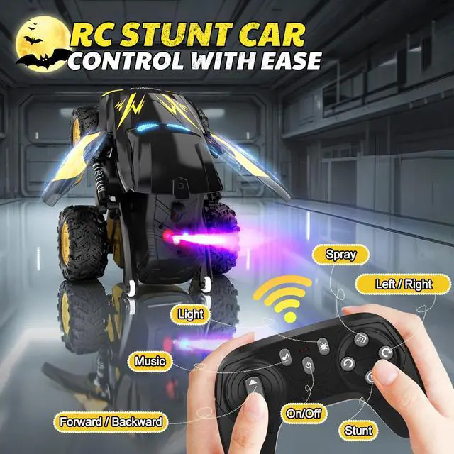 Alt view image 4 of 7 - Remote Control Car, RC Cars Stunt Car Toy, 2.4GHz Rechargeable RC Cars with Spray and Music, Ideal Birthday Toys for Boys Age 6 7 8 9 10 11 12
