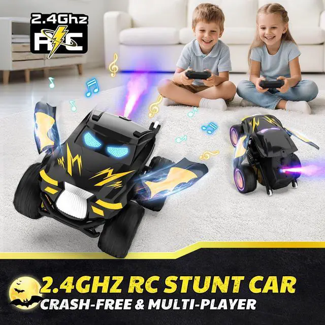 Alt view image 6 of 7 - Remote Control Car, RC Cars Stunt Car Toy, 2.4GHz Rechargeable RC Cars with Spray and Music, Ideal Birthday Toys for Boys Age 6 7 8 9 10 11 12
