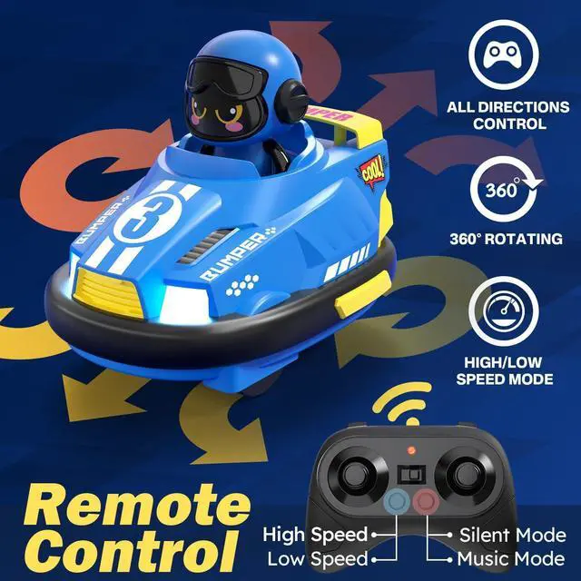 Alt view image 5 of 7 - 2 Pack Cute Cartoon Remote Control Bumper Car for Toddlers-Mini RC Cars with Light & Sound & 360°Rotating-Race car Toys for 3 4 5 6Year Old Boys Girls Kids-Christmas Birthday Gifts