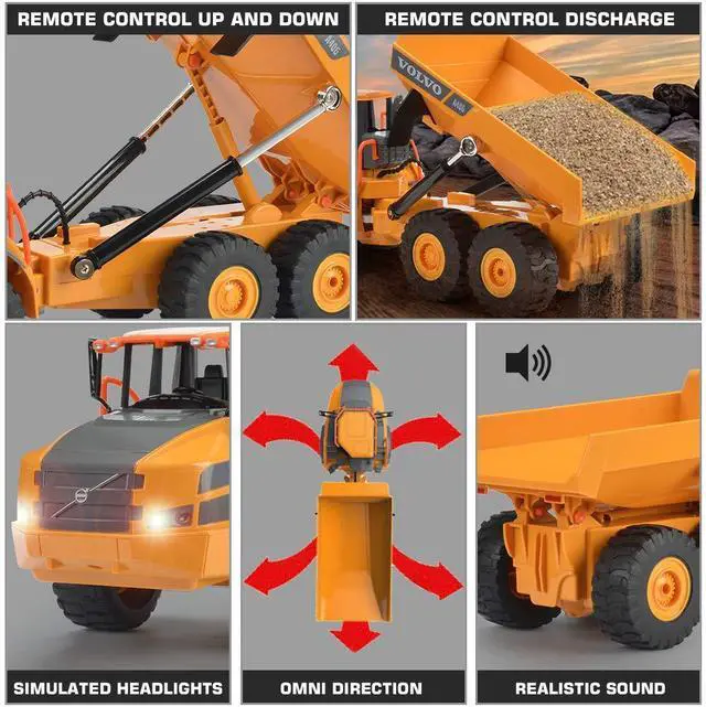 Alt view image 4 of 7 - Volvo RC Dump Truck Toy for Kids, Articulated Hauler, Remote Control Construction Toys Vehicles with Lights, Birthday Gifts Ideas for Boys Age 6 7 8 9 10 Year Old and up