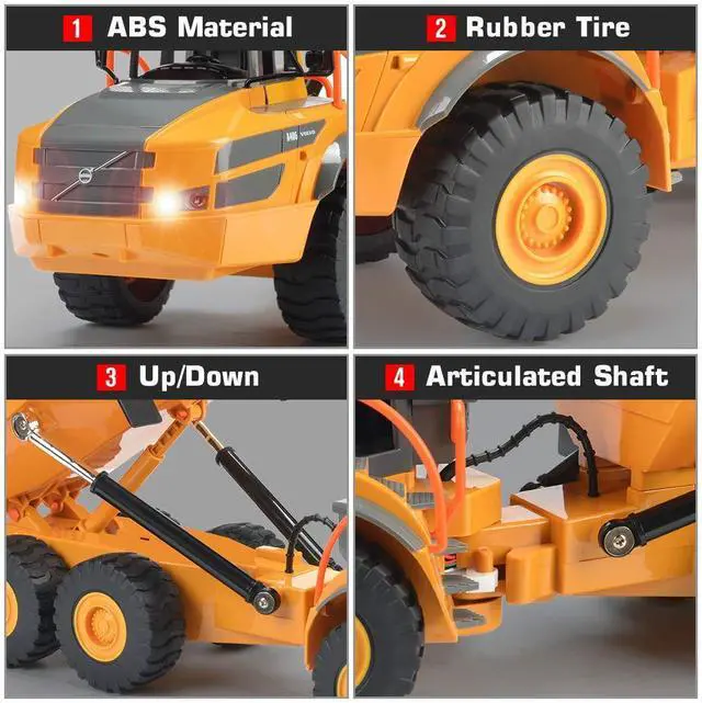Alt view image 5 of 7 - Volvo RC Dump Truck Toy for Kids, Articulated Hauler, Remote Control Construction Toys Vehicles with Lights, Birthday Gifts Ideas for Boys Age 6 7 8 9 10 Year Old and up