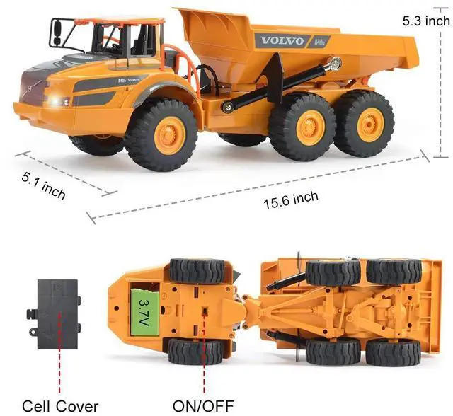 Alt view image 6 of 7 - Volvo RC Dump Truck Toy for Kids, Articulated Hauler, Remote Control Construction Toys Vehicles with Lights, Birthday Gifts Ideas for Boys Age 6 7 8 9 10 Year Old and up