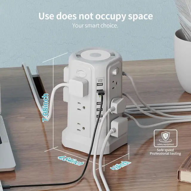 Alt view image 5 of 7 - Surge Protector Power Strip Tower with 5 USB Ports and Night Light, 10FT Extension Cord with 12 AC Multiple Outlets, PASSUS Power Tower, Overload Protection for Home Office Dorm Room (White)