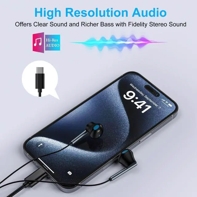 Alt view image 4 of 7 - Samsung Earbuds Wired USB C for Galaxy S26 S25 S24 Ultra/S24 FE/S23/S22/S21/S20,Type C Wired Headphones with Microphone Earphones for iPhone 17e/17 Pro/17 Air Pro Max/16/15,iPad,Pixel 10 9 8,One Plus9