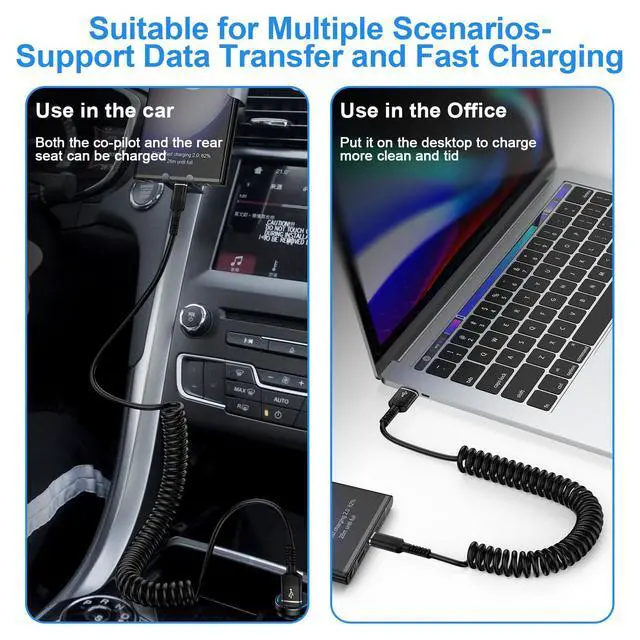 Alt view image 4 of 7 - USB to USB C Coiled Cable Fast Charging for iPhone 17/Air/17 Pro/17 Pro Max/16e/16/16 Pro/16 Pro Max/16 Plus/15,3FT Retractable Car Charger Cord Android Auto for Samsung Galaxy A17 S25,Pixel 10 Pro XL