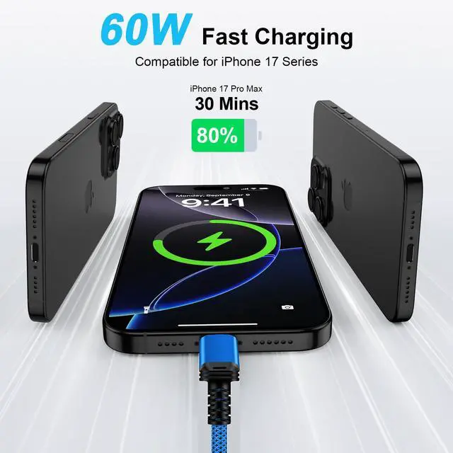 Alt view image 2 of 7 - Car Carplay Cable Fast for iPhone 17e/17/Air/17 Pro/17 Pro Max/16e/16 Pro/16 Pro Max/16 Plus/16/15 Pro Max,3FT/2Pack 3.1A USB A to USB C Charger Cord iPhone 17 Pro Car Fast Charging Cable USB Type C