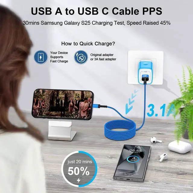 Alt view image 4 of 7 - Car Carplay Cable Fast for iPhone 17e/17/Air/17 Pro/17 Pro Max/16e/16 Pro/16 Pro Max/16 Plus/16/15 Pro Max,3FT/2Pack 3.1A USB A to USB C Charger Cord iPhone 17 Pro Car Fast Charging Cable USB Type C