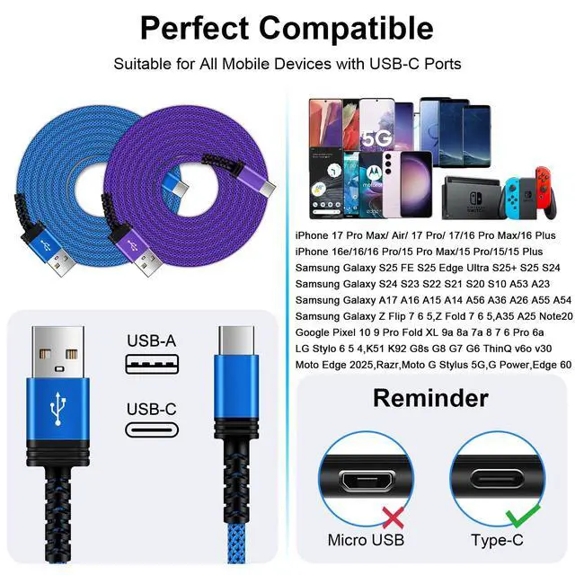 Alt view image 7 of 7 - Car Carplay Cable Fast for iPhone 17e/17/Air/17 Pro/17 Pro Max/16e/16 Pro/16 Pro Max/16 Plus/16/15 Pro Max,3FT/2Pack 3.1A USB A to USB C Charger Cord iPhone 17 Pro Car Fast Charging Cable USB Type C
