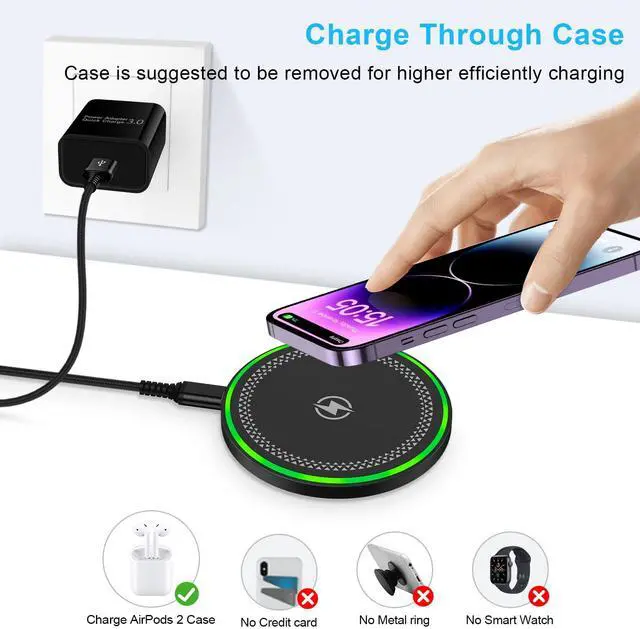 Alt view image 7 of 7 - Wireless Charger Fast Charger Cargador inalámbrico para Charging Pad Wireless Phone Charger for Android Galaxy S25 Edge S25 Ultra S25 Plus S24 S23 S22, iPhone 17 Pro Max 17 Air 16 15