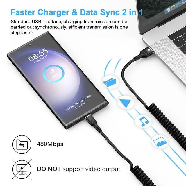 Alt view image 4 of 7 - USB C Coiled iPhone 17 Charger Cord Retractable Car Charger Cable for iPhone 17 Pro Max Air 17 Pro 16e 16 Plus 16 Pro Max 15,4FT Android Auto Fast Charging Coiled Cord for Samsung Galaxy A17 A16 S25FE
