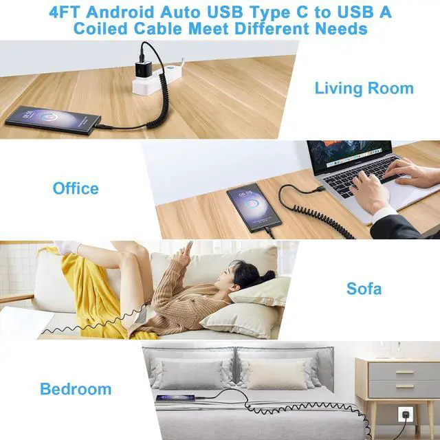 Alt view image 7 of 7 - USB C Coiled iPhone 17 Charger Cord Retractable Car Charger Cable for iPhone 17 Pro Max Air 17 Pro 16e 16 Plus 16 Pro Max 15,4FT Android Auto Fast Charging Coiled Cord for Samsung Galaxy A17 A16 S25FE