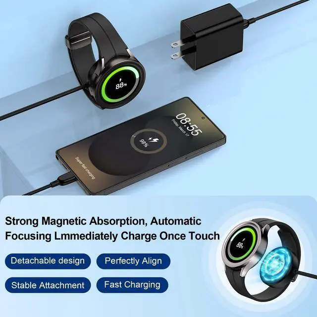 Alt view image 3 of 7 - Galaxy Watch Charger for Samsung Galaxy Watch 8/8 Classic/7/6/Ultra/FE/5 Pro/4/3/Active 2 Magnetic 3.5W Smart Samsung USB C Charger Fast Charging Wireless Charging Station Built-in USB C Cable 3FT