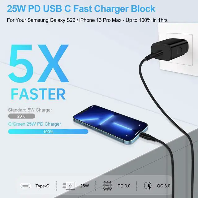 Alt view image 2 of 7 - 25W Samsung Super Fast Charger USB C Wall Plug Type C Charger Adapter Fast Charging Block for Samsung Galaxy A16 A17 A15 5G/Watch 8 7 Ultra 6/A35/A54/S25/S24/Z Flip/Fold7/S23,iPhone17/16/15,Pixel10/9a