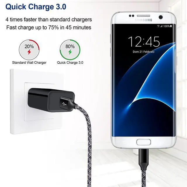 Alt view image 3 of 7 - Micro USB Charger, Android Fast Charger,Quick Charger 3.0 USB Fast Wall Charger Plug Micro USB Cable Compatible for Motorola Moto E E5 E4 Plus/Play, E5 Supra, G5 G5S G4 Plus/Play, G6 Play/Forge