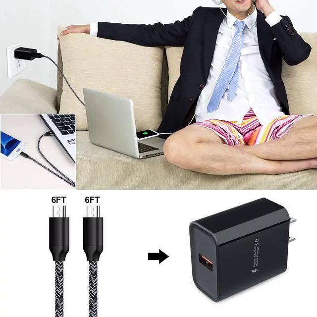 Alt view image 6 of 7 - Micro USB Charger, Android Fast Charger,Quick Charger 3.0 USB Fast Wall Charger Plug Micro USB Cable Compatible for Motorola Moto E E5 E4 Plus/Play, E5 Supra, G5 G5S G4 Plus/Play, G6 Play/Forge