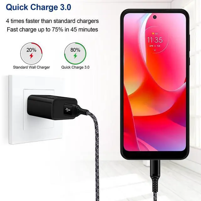 Alt view image 2 of 7 - Android Phone USB C Type C Fast Charger Compatible for Motorola G9 G8 G7 Power/Edge 5G UW/Edge/G Play/G Power/G Stylus 2024 2023/One 5G UW ace/G Pure/X4 Z Z2 Z3 Z4,Fast Wall Plug C Type Charging Cable