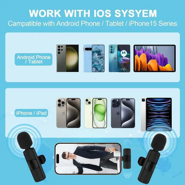 Alt view image 3 of 7 - Wireless Microphone for iPhone 17 Pro Max/16/16e/16 Plus, Mini Lavalier Microphone USB C Wireless Lav Mic for Android Samsung S25FE S25 Ultra A17 A16, iPhone Video Recording,Interview,TikTok,YouTube