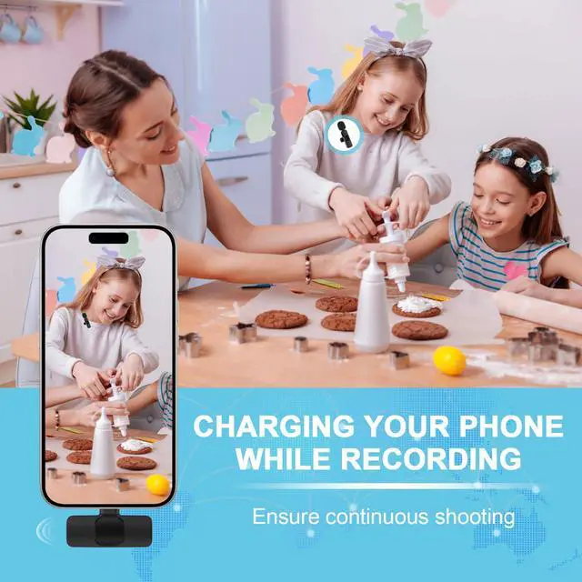 Alt view image 4 of 7 - Wireless Microphone for iPhone 17 Pro Max/16/16e/16 Plus, Mini Lavalier Microphone USB C Wireless Lav Mic for Android Samsung S25FE S25 Ultra A17 A16, iPhone Video Recording,Interview,TikTok,YouTube