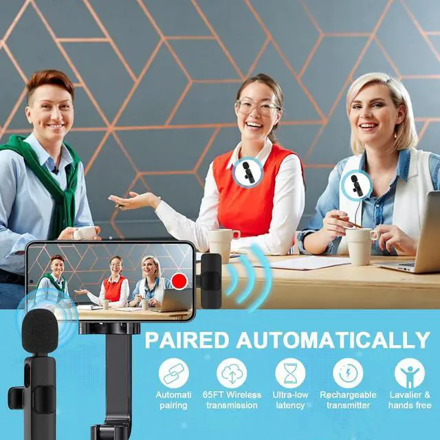 Alt view image 5 of 7 - Wireless Microphone for iPhone 17 Pro Max/16/16e/16 Plus, Mini Lavalier Microphone USB C Wireless Lav Mic for Android Samsung S25FE S25 Ultra A17 A16, iPhone Video Recording,Interview,TikTok,YouTube