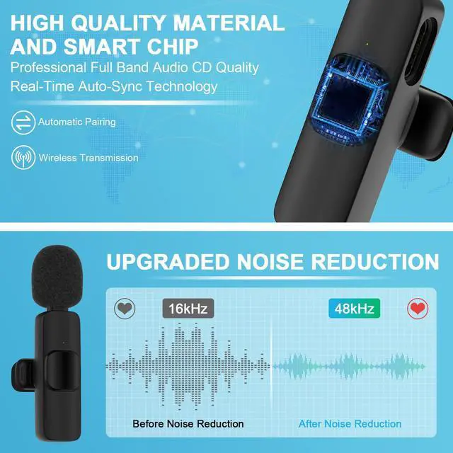 Alt view image 7 of 7 - Wireless Microphone for iPhone 17 Pro Max/16/16e/16 Plus, Mini Lavalier Microphone USB C Wireless Lav Mic for Android Samsung S25FE S25 Ultra A17 A16, iPhone Video Recording,Interview,TikTok,YouTube