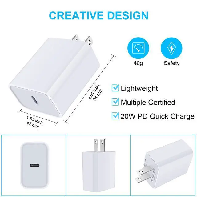 Alt view image 4 of 7 - iPhone 16e Fast Charger Block, 2Pack 20W USB C Power Adapter Type C Wall Charger for iPhone 17/Air/17 Pro/17 Pro Max/16e/16/16 Pro/16 Pro Max/16 Plus/15/14/13/12/11/Pro/Max/Mini/SE/XR/XS, Pixel 10 9a