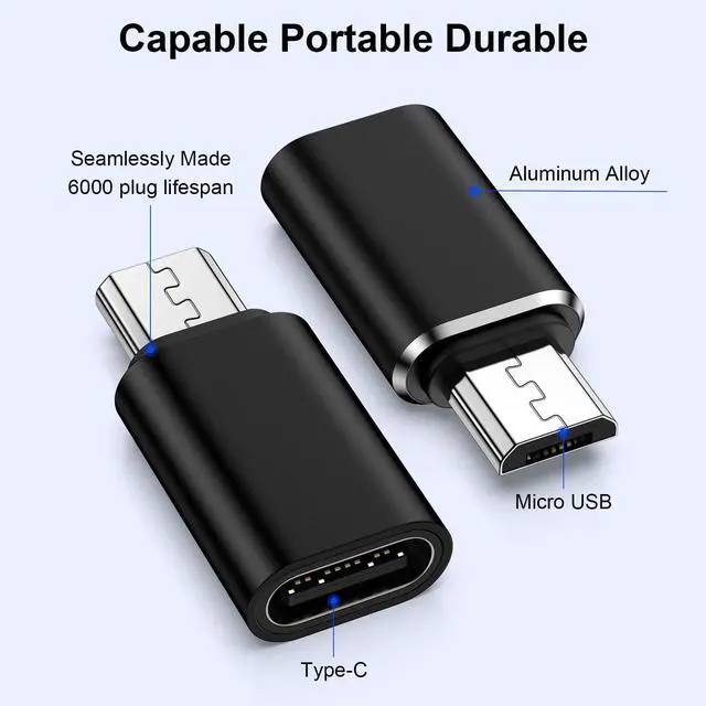 Alt view image 2 of 7 - USB C to Micro USB Adapter, 4-Pack Type C Female to Micro USB Male Convert Connector Support Charge & Data Sync for Samsung Galaxy S7/S6/Edge/J7/J3/Note 5/4, Nexus 5/4, and Micro USB Devices, Black