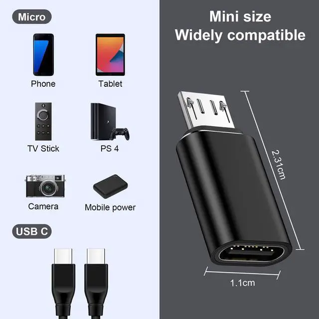 Alt view image 7 of 7 - USB C to Micro USB Adapter, 4-Pack Type C Female to Micro USB Male Convert Connector Support Charge & Data Sync for Samsung Galaxy S7/S6/Edge/J7/J3/Note 5/4, Nexus 5/4, and Micro USB Devices, Black