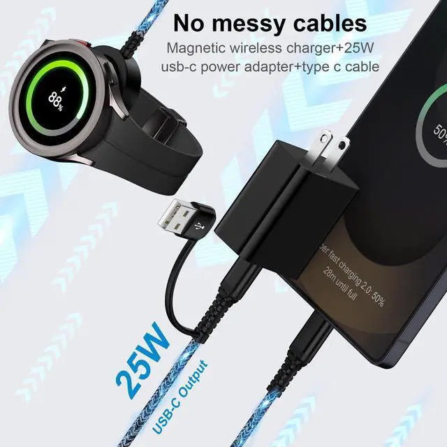 Alt view image 5 of 7 - Galaxy Watch Fast Charger for Samsung Galaxy Watch 8/8 Classic/Ultra/7/FE/6/6 Classic/5 Pro/5/4/4 Classic/3/Active2/1 Charger Cable Dock, 2 in 1 25W USB C Fast Charger for Samsung S26/S25/S24/S23/A16