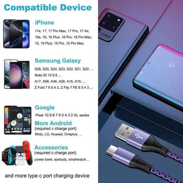 Alt view image 7 of 7 - for iPhone 16e 17e 17 Pro Max Air, 6FT Fast USB Type C Cable Phone Charger Charging Cord for iPhone 16e, 16, 16 Pro Max, 16 Pro, 16 Plus, 15, 15 Pro Max Plus, LG Stylo 4, Car Carplay Power Cord Wire