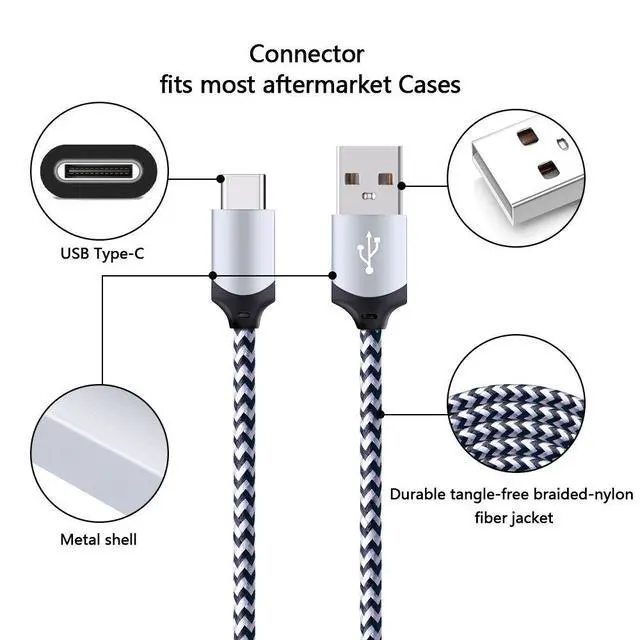 Alt view image 5 of 7 - 5Pack 6FT Fast USB Type C Cable Phone Charger Cord for Samsung Galaxy S26 S26+ S25 Edge S25+ Plus Ultra S24 S23 S22 S21 S20 FE Ultra S10 S10+ S9 S8 Plus Note 20 Ultra 10 9 8 A51 A71 A53 A14 5G