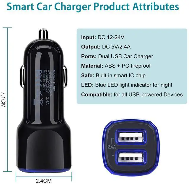 Alt view image 5 of 6 - Car Charger Android for Samsung Galaxy J7 Crown/Prime/Pro/Sky Pro/Refine/Neo/Luna/Eclipse,J7 V 2nd/Perx/Star,J6 Plus J5 J4 J3 S7 Edge S6 S5 S4 S3 Note 4/5,6ft Phone Cord Fast Charging Micro USB Cable