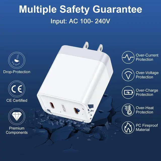 Alt view image 7 of 7 - 25W USB C Fast Charger for Samsung Galaxy S26 Ultra S26+ S26 A17 S25, 2-Port Phone Charger Block Type C Fast Charging Block with 6ft USB C Charger Cable for Samsung Galaxy A36 A16 5G A26 A56 S24 A35