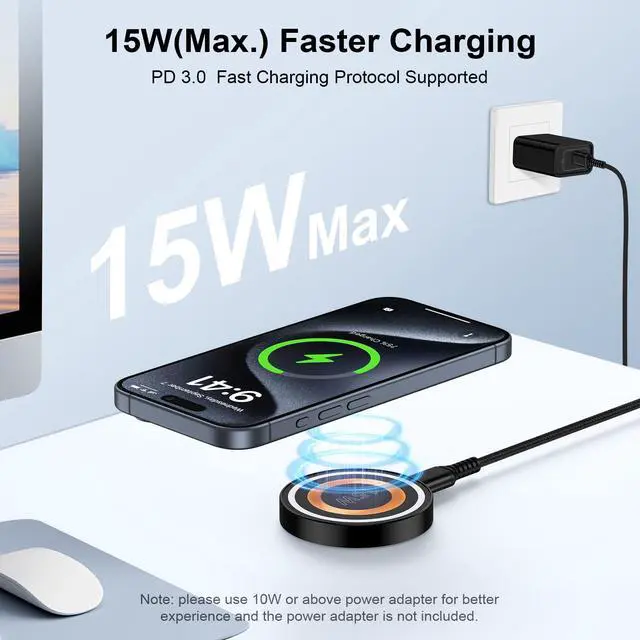 Alt view image 4 of 7 - Samsung S25 S24 Fast Wireless Charging Pad for Galaxy S26 S25 S24 S23 S22 S21 S20 Ultra FE Z Fold Flip 6 5 Pixel 10A 9 8 7 Pro,15W Magnetic Wireless Magsafe Charging Station for iPhone 17 16 Pro Plus