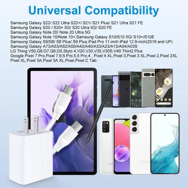 Alt view image 6 of 7 - Samsung A16 Charger Fast Charging for Samsung Galaxy S25 S24 S23 S22 Ultra S21 S20 FE 5G A73 A55 A54 A53 A15 A14 A52 A42 A32 A23 A13 A12 A04 A03S,20W PD Charger Block & 9ft C Cable Charger