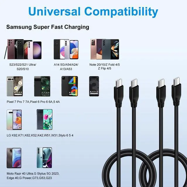 Alt view image 7 of 7 - C Charger Cord 9FT Samsung S25 Fast Charging Cable for Galaxy A16 A15 A14 5G A54 A24 A53 A13 5G A23 A34 A03S S24 S23 S22 S21 S20 S10 Ultra Z Fold Flip 6 5,2Pack Long USB C to USB C Cable for Pixel 9 8
