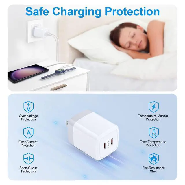 Alt view image 5 of 7 - 40W Super Fast Charger USB C for Samsung Galaxy S26 S25 Ultra S24 S23 S22 S21 S20 S10 A17 A16 A15 A14 A13 A55 A54 Z Flip Fold 7 6 5 4,Dual Port USB C PD Charging Block for iPhone,Google Pixel