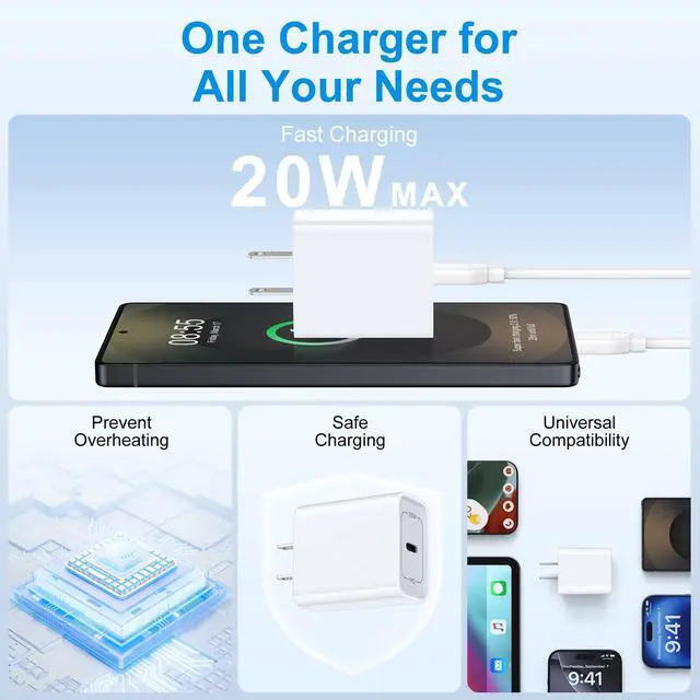 Alt view image 6 of 7 - 20W Galaxy S26 Fast Charger Block USB Type C Charging Android Phone Charger 6ft Fast Charging Cord for Samsung Galaxy S26 S25 Ultra S25 Plus S24 Ultra Plus S23 Ultra S23 S22 S21 Z Flip Fold 7