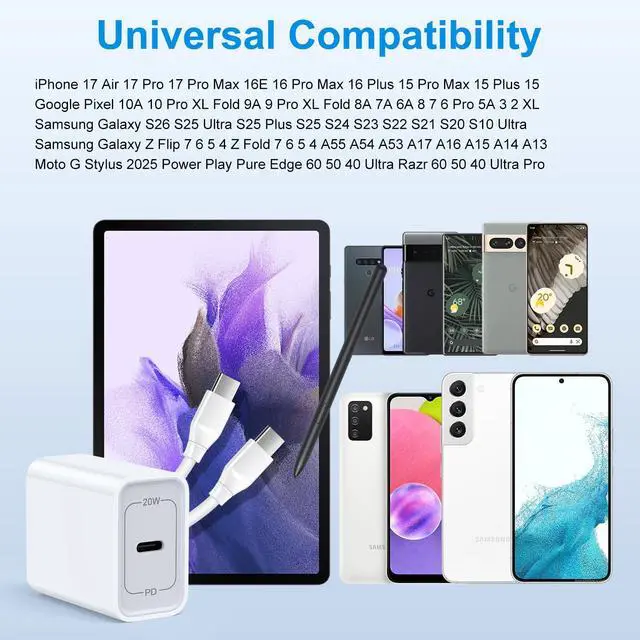 Alt view image 7 of 7 - 20W Galaxy S26 Fast Charger Block USB Type C Charging Android Phone Charger 6ft Fast Charging Cord for Samsung Galaxy S26 S25 Ultra S25 Plus S24 Ultra Plus S23 Ultra S23 S22 S21 Z Flip Fold 7