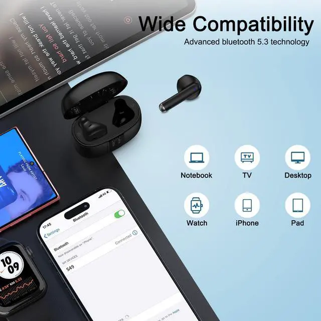 Alt view image 6 of 7 - for iPhone 17e 17 Pro Max Air, Earbuds Wireless Earphones for iPhone 16e, 16, 16 Pro Max, 16 Pro, 16 Plus, Bluetooth 5.3 Headphones Ear Buds Headset for 15 14 13 12 11 Mini SE XR X XS Max 8 7