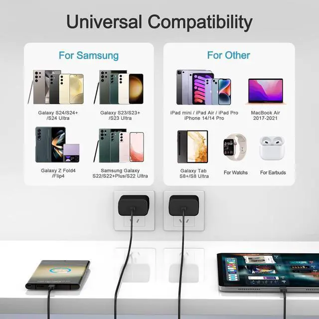 Alt view image 6 of 7 - Fast Samsung Type C Charger Samsung Charger Fast Charging Type C 45W Block & 6FT USB C Cable 2Pack for Galaxy S25 Ultra/S25 S24 S23 S22 S21 S20 Ultra/Plus/iPad Pro/Air/Mini/Android Phone Cord