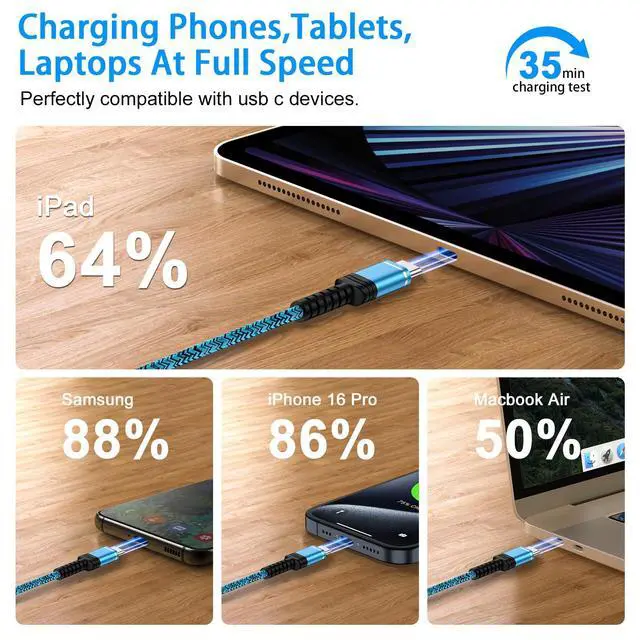 Alt view image 2 of 7 - USB C to USB C Cable 60W Fast Charging for iPhone 17e 17 Pro Max Air 17,iPhone 16e 16 Pro Max/16 Plus/16 Pro/16,15 Pro Max, 2 Pack 6ft Braided Type C Car Charger Cord Android Phone Power Cord