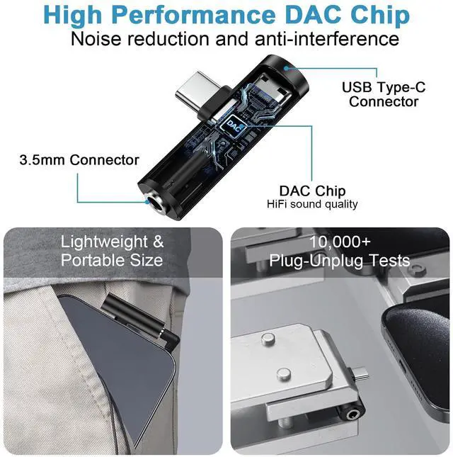 Alt view image 6 of 7 - USB C to 3.5mm Audio Adapter and Fast Charger for Samsung Galaxy A17 A16 5G A36 S26 S25 Ultra A26 A56 S24 FE A35 A55 S23, 2in1 Type C to Headphone Jack Aux Adapter and 27W USB-C Phone Fast Charging