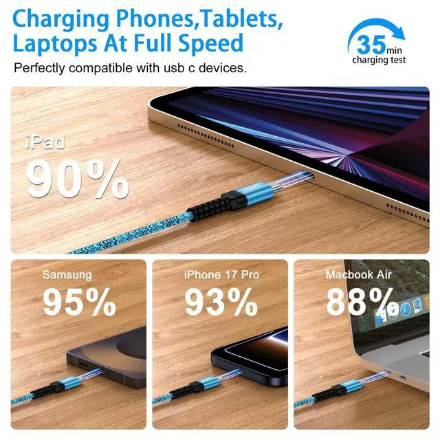 Alt view image 2 of 7 - USB C to USB C Cable for iPhone 17 Charger Cable 10FT 240W Fast iPhone 17e Charging Cord Long USB Type C Charger Cord for iPhone 17 Pro Max 17 Pro Air 16 Pro Max 16e 15 Plus MacBook iPad Samsung S25