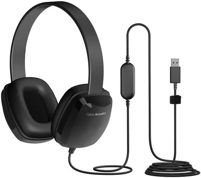 Main image of USB Stereo Headphones for PCs and Devices in The Office, Classroom or Home (ACM-6005), Black