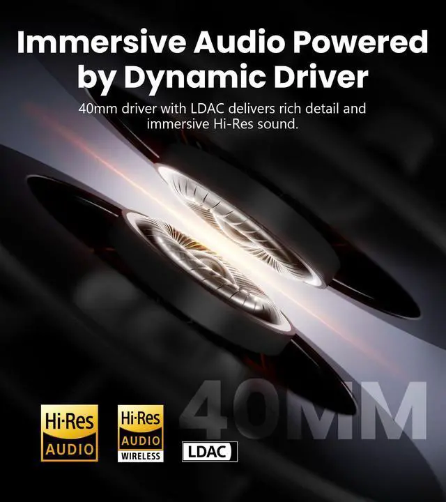 Alt view image 2 of 7 - W820NB Plus Gen 2 Wireless Over-Ear Noise Cancelling Headphone, -49 dB ANC, LDAC Hi-Res Audio, 88H Playtime, Spatial Sound, AI Clear Calls, Bluetooth V6.1 & Multipoint - Dark Gray